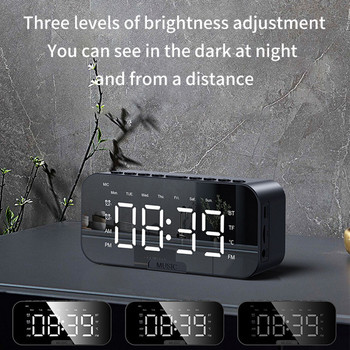 Ψηφιακό Ξυπνητήρι Ηχείο Bluetooth Μεγάλο LED Επιφάνεια Καθρέφτη Ηλεκτρονικό Ρολόι Ραδιόφωνο FM Θήκη τηλεφώνου Υπνοδωμάτιο Διακοσμήσεις γραφείου