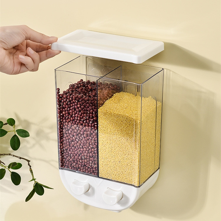 Kuhinjski dozator žitarica od cjelovitih žitarica od 2 L, podijeljeni zatvoreni spremnik za pohranu, 2 rešetke, zidne posude za pohranu hrane