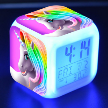 Παιδικά κινούμενα σχέδια Unicorn Ξυπνητήρι 7 Led Φως νύχτας Επιτραπέζια ρολόγια Ημερομηνία Θερμοκρασία Despertador Παιδικά Δώρα γενεθλίων будильник