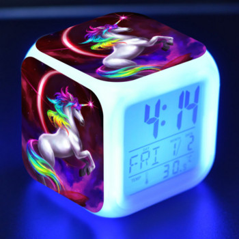 Детски анимационен еднорог будилник 7 Led нощна лампа настолни часовници дата температура Despertador подаръци за рожден ден на деца будильник