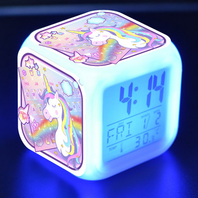 Vaikų animacinis filmas Vienaragis Žadintuvas 7 LED naktinis apšvietimas Staliniai laikrodžiai Data Temperatūra Despertador Vaikų gimtadienio dovanos будильник
