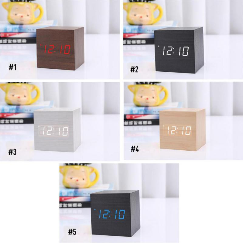 Jauns digitālais LED koka modinātājs koka retro mirdzošais USB pulkstenis kalendārs pulkstenis galda dekors balss vadība atlikšanas funkcija galda taimeris
