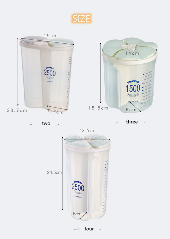 Αεροστεγές κουτί αποθήκευσης Δεξαμενή αποθήκευσης σιτηρών Σπίτι Κουζίνα Δοχείο τροφίμων ξηρά τρόφιμα Μπουκάλι αποθήκευσης πολλαπλών διαμερισμάτων