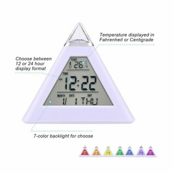 Επιτραπέζιο ρολόι ξυπνητηριού LCD Pyramid Θερμόμετρο Ψηφιακό επιτραπέζιο ρολόι 7 χρωμάτων Οπίσθιος φωτισμός Μεταβλητό ρολόι Led Νυχτερινό φως σπιτιού