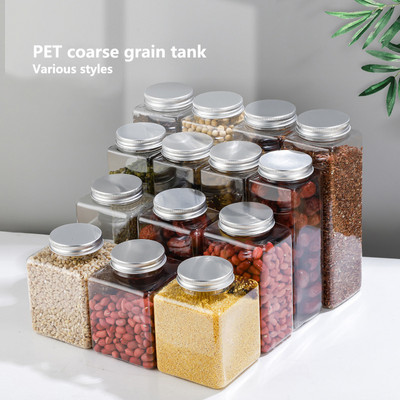 1Pcs 350-1000ML PET Transparent Grain Storage Sealing Tank Kitchen Coarse Cereals Nut Crisp Snack Storage Bpttle Organizer Box