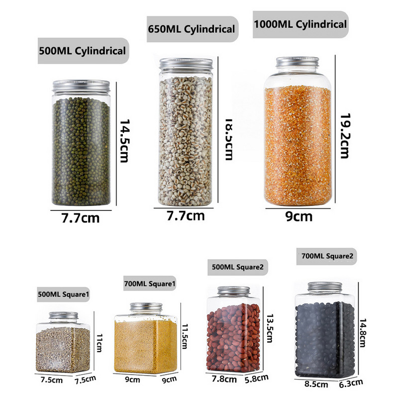 1vnt 350-1000ml PET skaidrių grūdų laikymo sandarinimo bakas virtuvė stambių javų riešutų traškių užkandžių laikymo bpttle organizatoriaus dėžutė