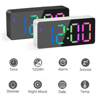 Памет Батерия Правоъгълник Цифров будилник LED дисплей с USB захранване Спалня Дата Температура Многофункционален огледален екран