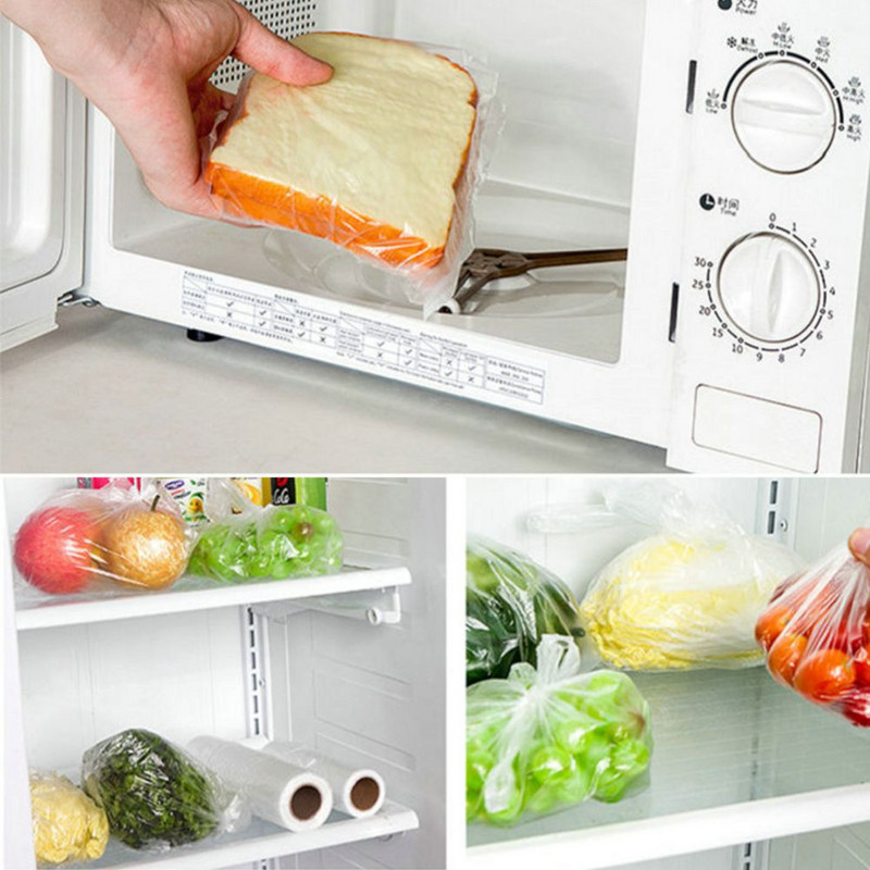 100 maišelių / ritininių plastikinių maisto produktų laikymo maišelių su nešiojama rankena daržovių vaisiams duonos virtuvės laikiklis Trijų dydžių Neprivalomas
