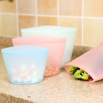 Удебелена, запазваща свежестта силиконова чанта за съхранение на храна Трицветна двойна чанта с цип Многократна чанта с цип Кухненски органайзер за храна