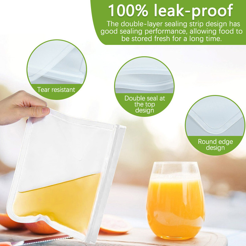 Silikoninis maisto laikymo maišelis Daugkartinio naudojimo šaldiklio maišeliai, stovintys su užtrauktuku užsegami maišeliai, nepralaidūs konteineriai Šviežias maišelis Maisto šviežias įvyniojamas maišelis su užtrauktuku