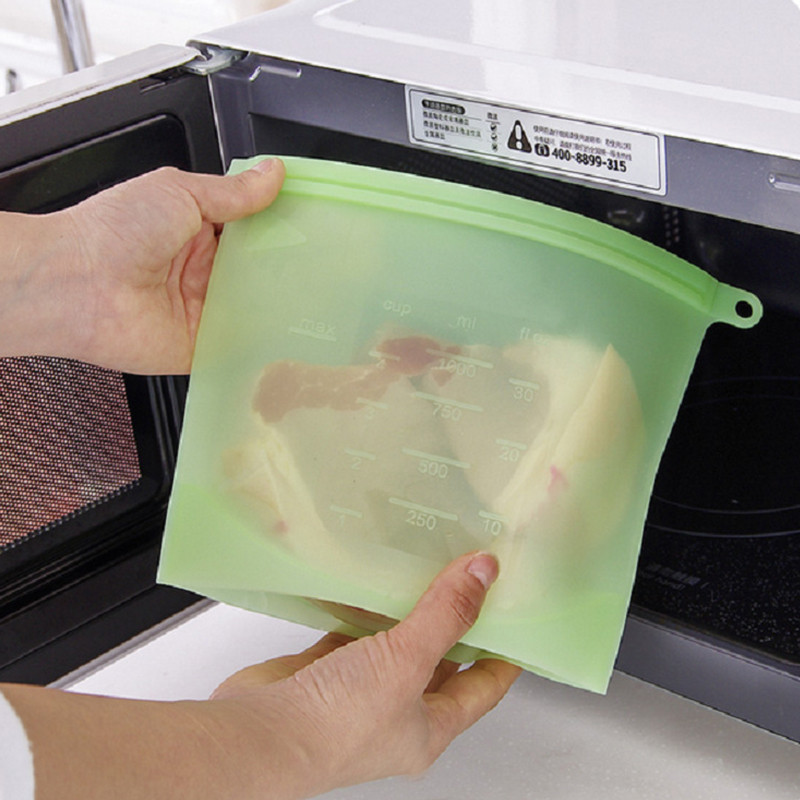 Silikoninis maisto konservavimo maišelis Daugkartiniai hermetiški sandarūs maišeliai daržovių skystiems užkandžiams mėsos kaitinimo mikrobangų krosnelėje įrankiai 500/1000ml
