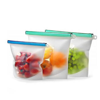 Επαναχρησιμοποιήσιμη PEVA Food Bag Freezer Stand Up Τσάντα αποθήκευσης τροφίμων Τσάντα σιλικόνης Αδιάβροχη επάνω οργάνωση κουζίνας Φρέσκες κλειστές σακούλες χωρίς BPA