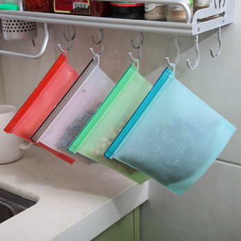 Τσάντα τροφίμων σιλικόνης επαναχρησιμοποιήσιμη Fresh-keeping στεγανοποίηση Κατάψυξη αποθήκευσης Τσάντα φερμουάρ Κρεμαστό τσάντα αποθήκευσης με προστασία από διαρροές Οργανωτής κουζίνας