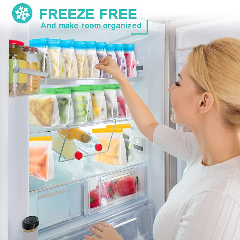 Многократна PEVA чанта за храна Стойка за съхранение на храна Непропусклива торбичка за запечатване на фризер Горен кухненски органайзер Fresh Shut Bags Без BPA