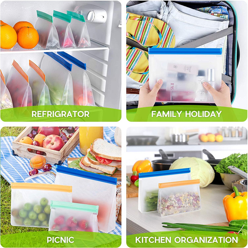 Многократна PEVA чанта за храна Стойка за съхранение на храна Непропусклива торбичка за запечатване на фризер Горен кухненски органайзер Fresh Shut Bags Без BPA