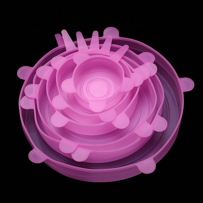 6 vnt. Silikoniniai dangteliai Pritaikomi silikoniniai dangteliai Silikoniniai dangteliai maistui Universalūs indų tamprūs dangteliai skardinėms Virtuvės priedai