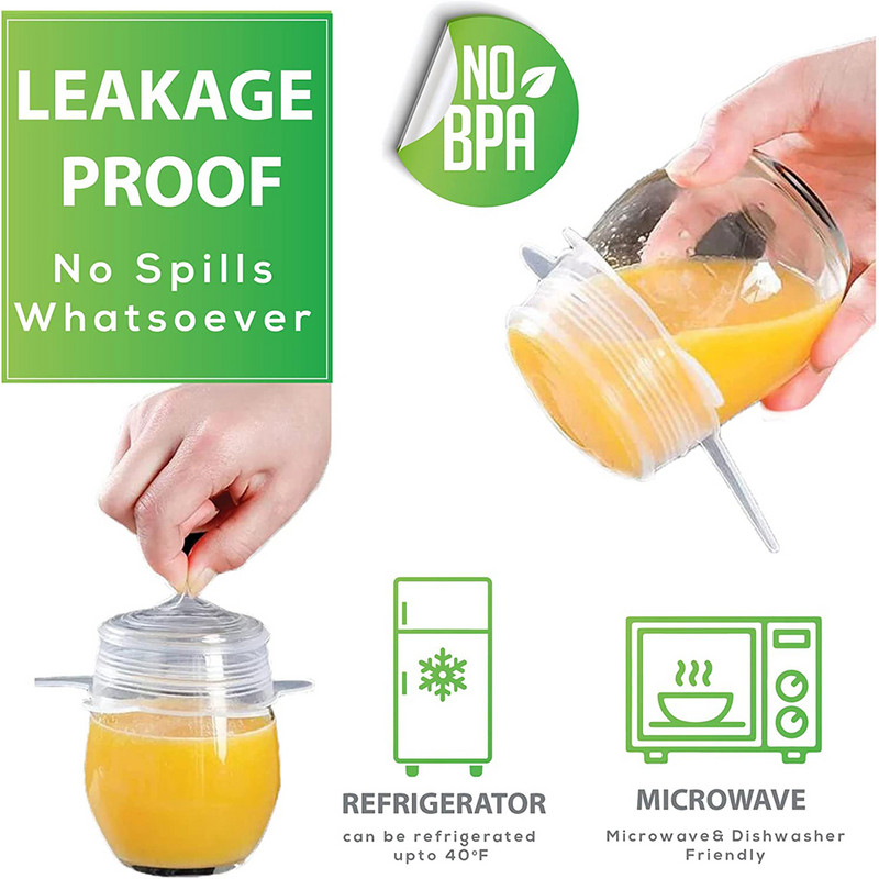 6 vnt. Silikoniniai dangteliai Pritaikomi silikoniniai dangteliai Silikoniniai dangteliai maistui Universalūs indų tamprūs dangteliai skardinėms Virtuvės priedai