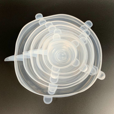 6 vnt. Silikoniniai dangteliai Pritaikomi silikoniniai dangteliai Silikoniniai dangteliai maistui Universalūs indų tamprūs dangteliai skardinėms Virtuvės priedai