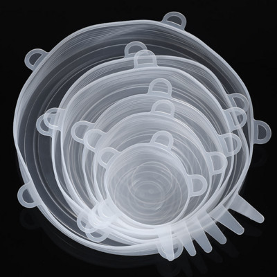 6PCS Адаптивен капак Силиконов капак Капачки за храна Еластични пластични пресни капаци за микровълнова печка Разтеглив силиконов капак За кухненски аксесоари