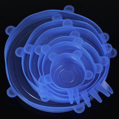6PCS Адаптивен капак Силиконов капак Капачки за храна Еластични пластични пресни капаци за микровълнова печка Разтеглив силиконов капак За кухненски аксесоари