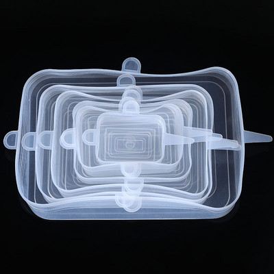 6PCS Адаптивен капак Силиконов капак Капачки за храна Еластични пластични пресни капаци за микровълнова печка Разтеглив силиконов капак За кухненски аксесоари