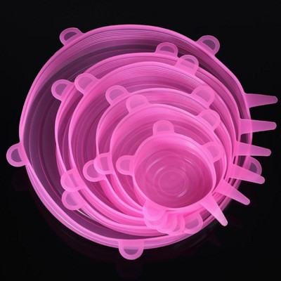 6PCS Адаптивен капак Силиконов капак Капачки за храна Еластични пластични пресни капаци за микровълнова печка Разтеглив силиконов капак За кухненски аксесоари