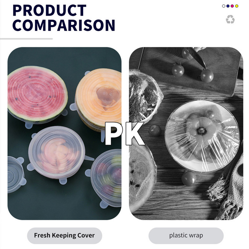 6 vnt. Pritaikomas dangtelis silikoninis dangtelis maisto dangteliai Elastingi Stratchy Fresh Mikrobangų dangteliai Tamprus silikoninis dangtelis Virtuvės reikmenims