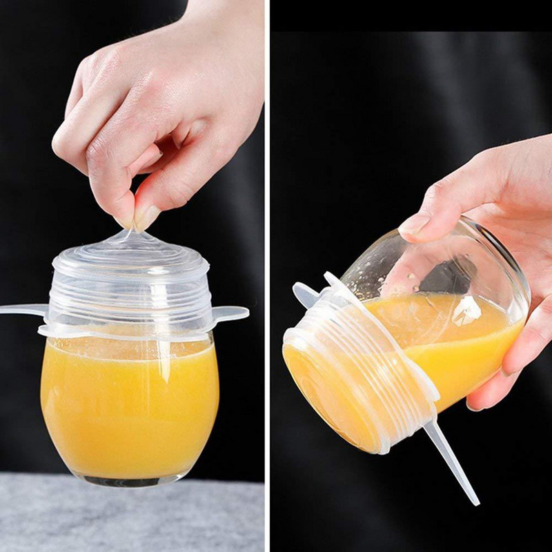 6 vnt. Virtuvės laikymo silikono dangtelis Daugkartinis maistas Šviežiai išlaikomas dubuo indas, tamprus dangtelis, virtuvės organizavimo įrankių priedai