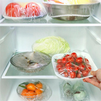 100 бр. Капак за купа за еднократна употреба Еластични капаци за прах за храна Пластмасова опаковка Капак за съхранение на прясна храна Saran Wrap за хладилник Кухня