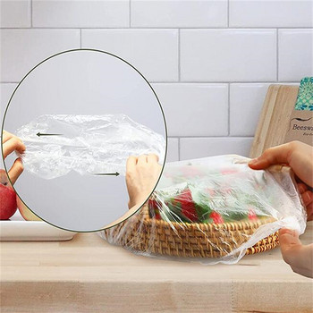 Διαφανές κάλυμμα φαγητού μίας χρήσης Πλαστικό περιτύλιγμα Ελαστικά καπάκια τροφίμων για μπολ φρούτων Αποθήκευση Τροφίμων κουζίνας Fresh Keeping Film