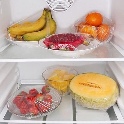 Ühekordselt kasutatav läbipaistev toidukate plastikümbris Elastsed toidukaaned puuviljakausside jaoks Säilitus Köögitoidu värske säilituskile