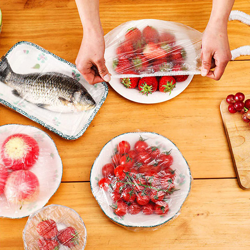 Прозрачно покритие за храна за еднократна употреба Пластмасово фолио Еластични капаци за храна за купи с плодове Съхранение Кухня Фолио за съхранение на свежа храна