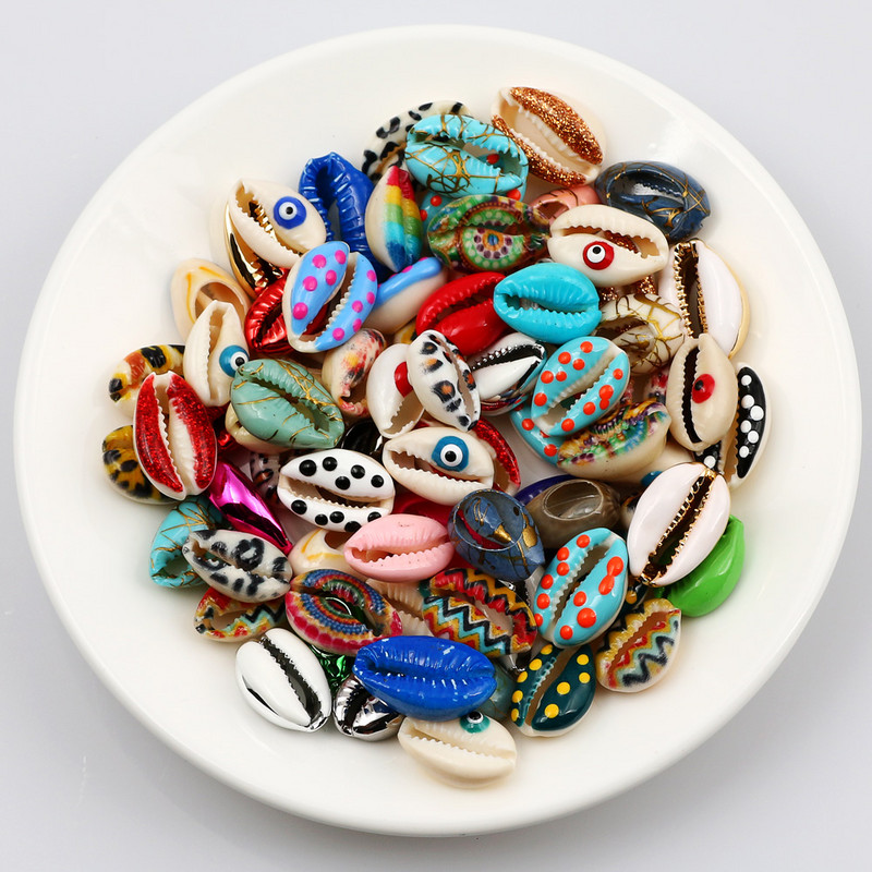 10 бр. Естествени морски раковини Смесен печат на цветя Декорация на раковини за изработка на бижута Направи си сам занаяти Coquillage Плажен декор 10-20 мм