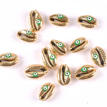 10 бр. Позлатени Evil Eyes Pattern Seashells Морски домашен декор Естествени черупки за бижута Гривна DIY Craft Scrapbook tr0358