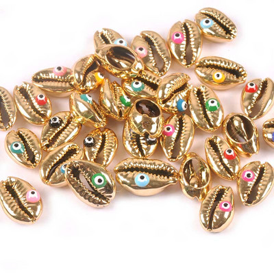 10 бр. Позлатени Evil Eyes Pattern Seashells Морски домашен декор Естествени черупки за бижута Гривна DIY Craft Scrapbook tr0358
