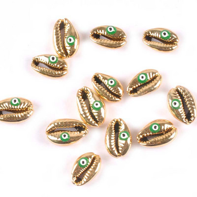10 бр. Позлатени Evil Eyes Pattern Seashells Морски домашен декор Естествени черупки за бижута Гривна DIY Craft Scrapbook tr0358