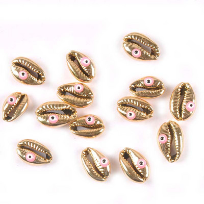 10 бр. Позлатени Evil Eyes Pattern Seashells Морски домашен декор Естествени черупки за бижута Гривна DIY Craft Scrapbook tr0358