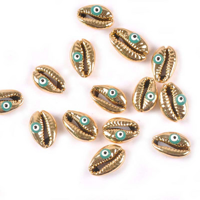 10 бр. Позлатени Evil Eyes Pattern Seashells Морски домашен декор Естествени черупки за бижута Гривна DIY Craft Scrapbook tr0358