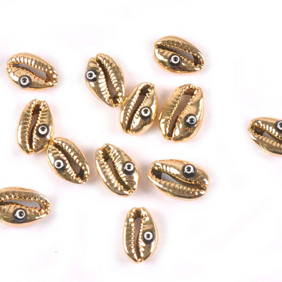 10 бр. Позлатени Evil Eyes Pattern Seashells Морски домашен декор Естествени черупки за бижута Гривна DIY Craft Scrapbook tr0358