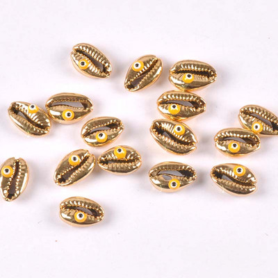 10 бр. Позлатени Evil Eyes Pattern Seashells Морски домашен декор Естествени черупки за бижута Гривна DIY Craft Scrapbook tr0358