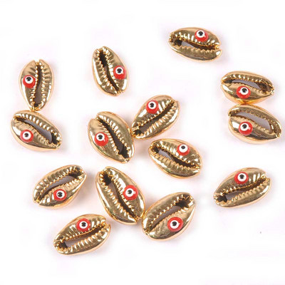 10 бр. Позлатени Evil Eyes Pattern Seashells Морски домашен декор Естествени черупки за бижута Гривна DIY Craft Scrapbook tr0358