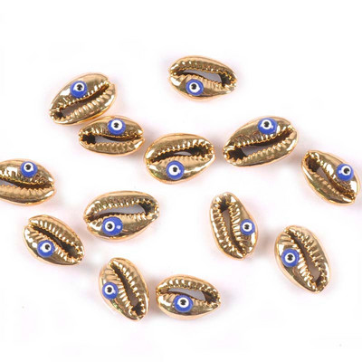 10 бр. Позлатени Evil Eyes Pattern Seashells Морски домашен декор Естествени черупки за бижута Гривна DIY Craft Scrapbook tr0358