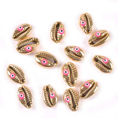 10 бр. Позлатени Evil Eyes Pattern Seashells Морски домашен декор Естествени черупки за бижута Гривна DIY Craft Scrapbook tr0358