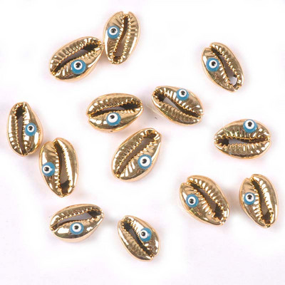 10 бр. Позлатени Evil Eyes Pattern Seashells Морски домашен декор Естествени черупки за бижута Гривна DIY Craft Scrapbook tr0358