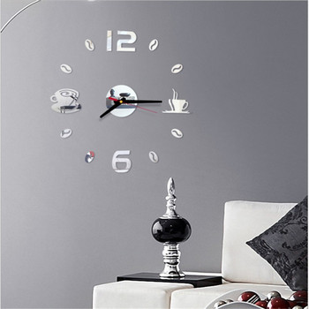 Ρολόι τοίχου 20 ιντσών Στρογγυλό στυλ Αριθμός Φλιτζάνι καφέ μοντέρνο σχέδιο Ακρυλικά αυτοκόλλητα ρολόι τοίχου DIY Διακόσμηση σαλονιού σπιτιού
