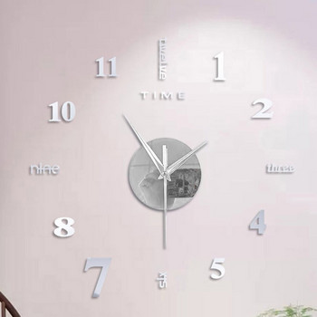 Frameless Diy Wall Mute Clock 3d Mirror Αυτοκόλλητο Διακόσμηση σπιτιού Ρολόι Wall Mute Ρολόι τοίχου 12 ωρών Οθόνη με ένδειξη ώρας 50x50cm