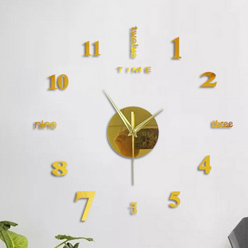 Frameless Diy Wall Mute Clock 3d Mirror Αυτοκόλλητο Διακόσμηση σπιτιού Ρολόι Wall Mute Ρολόι τοίχου 12 ωρών Οθόνη με ένδειξη ώρας 50x50cm
