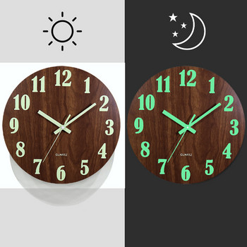 Φωτεινό ρολόι τοίχου 12 ιντσών Αθόρυβη λάμψη στη νύχτα Ξύλινο νούμερο Ρολόι τοίχου Τέχνη σαλονιού Διακόσμηση σπιτιού Ρολόι κρεμαστό με βελόνα χαλαζία