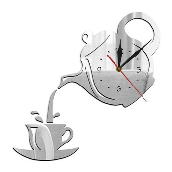 Νέο Creative DIY Ακρυλικό τσαγιέρα για φλιτζάνι καφέ τρισδιάστατο ρολόι τοίχου Διακοσμητικά ρολόγια τοίχου κουζίνας Σαλόνι Τραπεζαρία σπιτιού Ρολόι διακόσμησης