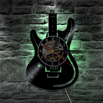 Δίσκοι βινυλίου LED Ρολόι τοίχου Μοντέρνο Σχέδιο Μουσικό Θέμα Κιθάρα Ρολόι τοίχου Ρολόι Διακόσμησης σπιτιού Μουσικά όργανα Δώρο
